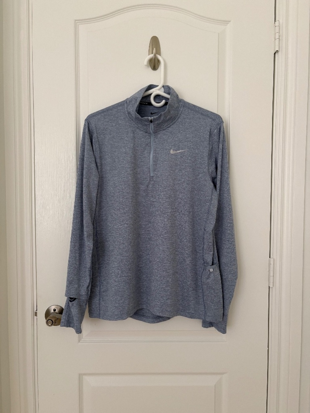 Nike Women's Dri-FIT Quarter-Zip Running Pullover Heather Blue Thumbholes Size L